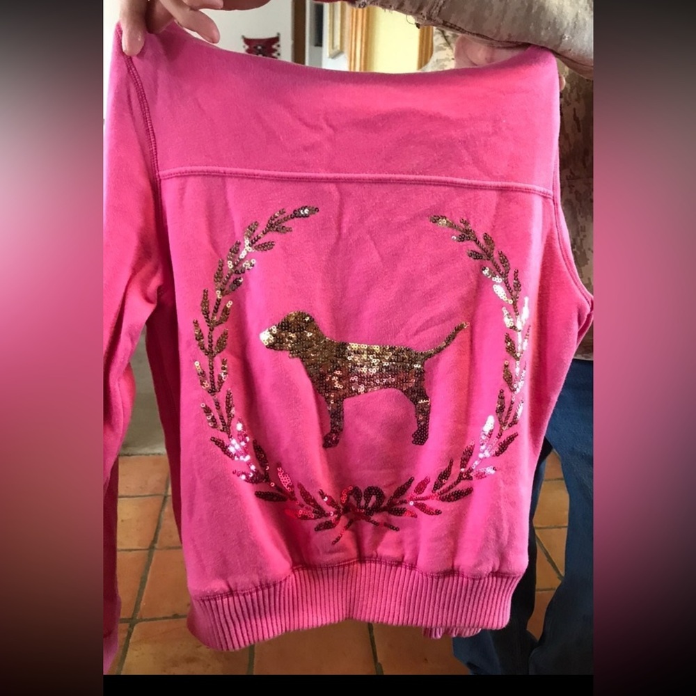 PINK by VS BLING FAUX FUR SHERPA LINED FULL ZIP HOODED JACKET SZ M PINK VINTAGE - Picture 8 of 14